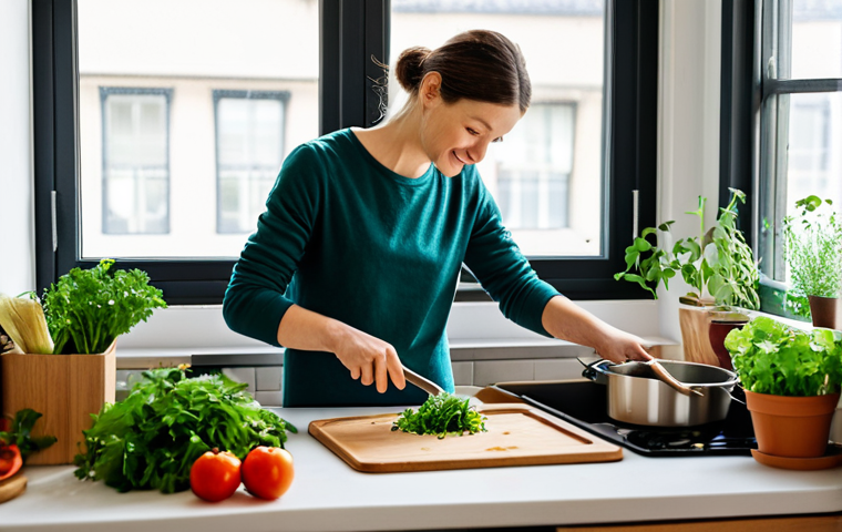 가정에서의 제로웨이스트 실천 방법 - Zero Waste Kitchen**

A bright and organized kitchen scene, featuring reusable containers, a compost...